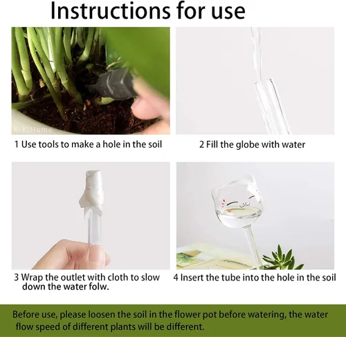 Miniatura 3 de Paquete de 3 globos de riego automático para plantas, lindos gatos transparentes, mini bombillas de cristal transparente para interiores