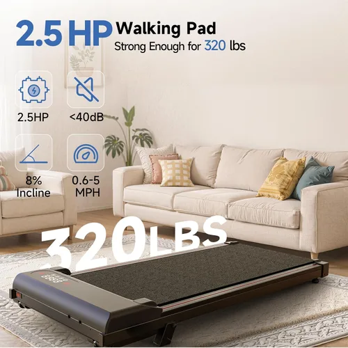 Miniatura 3 de Almohadilla para caminar con inclinación, caminadora debajo del escritorio para oficina en casa con ultra silenciosa <40 dB, 2.5 HP portátil
