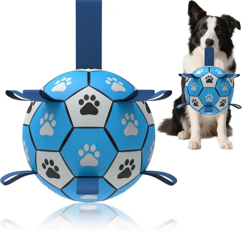 Miniatura 12 de Balón de fútbol para perros, juguetes interactivos para tira y afloja, regalos de cumpleaños para cachorros, juguete de remolcador, juguete de agua