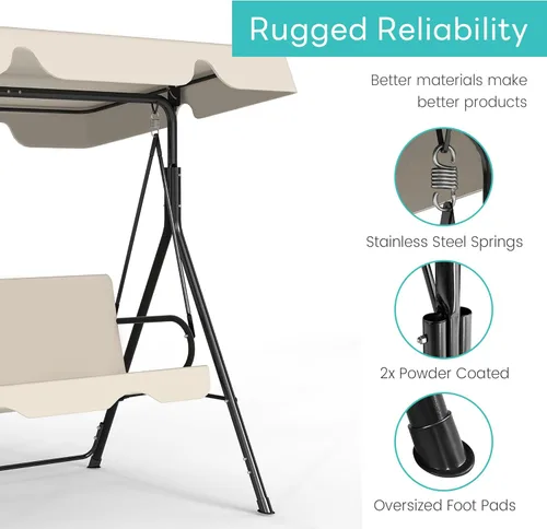 Miniatura 5 de Murago - Silla de columpio para patio al aire libre con dosel ajustable, columpio para patio al aire libre con soporte resistente para 3 personas