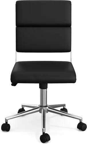 Miniatura 12 de Martha Stewart Lulu - Silla giratoria con asiento ajustable en altura para oficina en casa en piel sintética negra con marco de níquel pulido