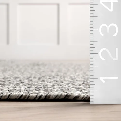Miniatura 2 de nuLOOM Wynn Tapete trenzado para interiores y exteriores, 6 pies, cuadrado, color gris claro/sal y pimienta