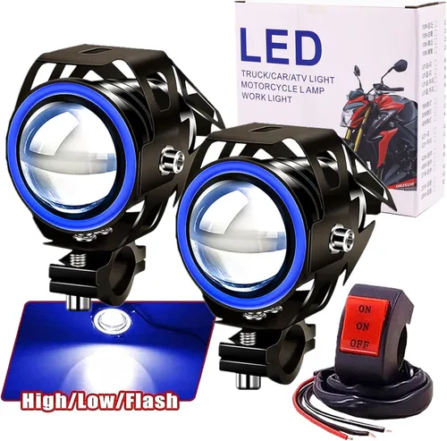 Miniatura 6 de Ourbest Luces antiniebla para motocicleta con interruptor, 12 V/24 V, 3 pulgadas, luz auxiliar de halo para ATV, scooter, camiones, luces Azul