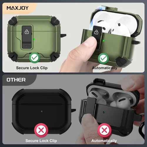 Miniatura 2 de Maxjoy Funda protectora para AirPods 4 2024, funda protectora para AirPods de 4ª generación con bloqueo automático, compatible con MagSafe, Verde
