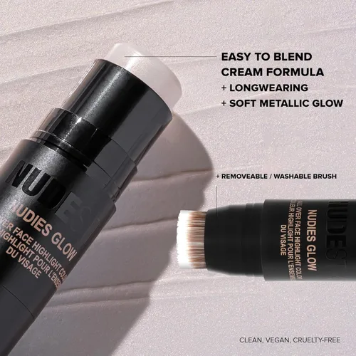 Miniatura 5 de Nudestix Nudies Glow - Resaltador en crema multiusos para mejillas, ojos y cuerpo con cepillo integrado, acabado radiante, maquillaje limpio, vegano