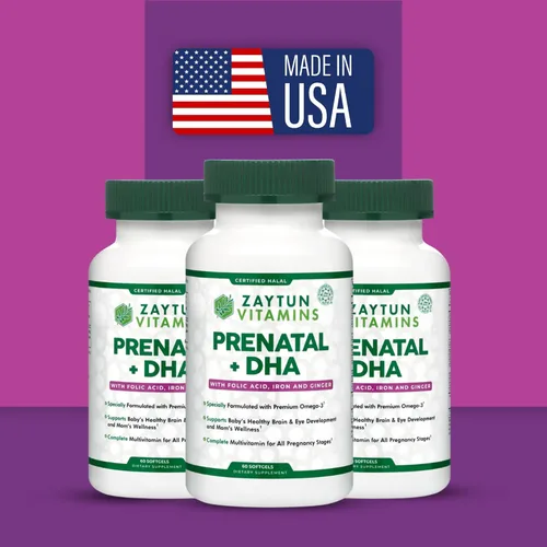 Miniatura 8 de Zaytun Vitamins Vitaminas prenatales halal + DHA, hierro de ácido fólico, jengibre para calmar, un día, para todas las etapas del embarazo, sin