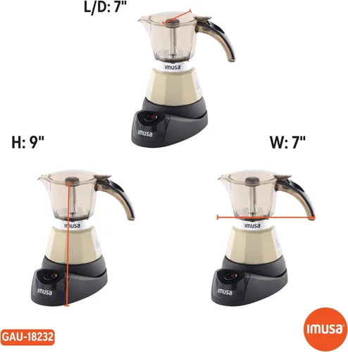 Miniatura 7 de IMUSA Cafetera eléctrica de almendras de 3 o 2 tazas, cafetera moka compacta con función de mantener el calor, base desmontable, cafetera de leche