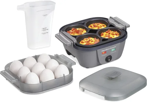 Hamilton Beach Olla eléctrica 6 en 1 para huevos duros, máquina para picaduras de huevos estilo Sous Vide y cazador escalfador, sartén antiadherente