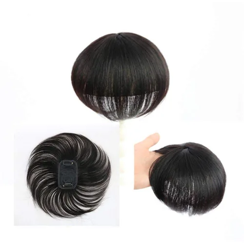 Miniatura 4 de Peluca de cabello humano para mujer, con clip corto y recto, para cabello fino, 2.8 x 3.9 in, 7.9 in, color negro natural
