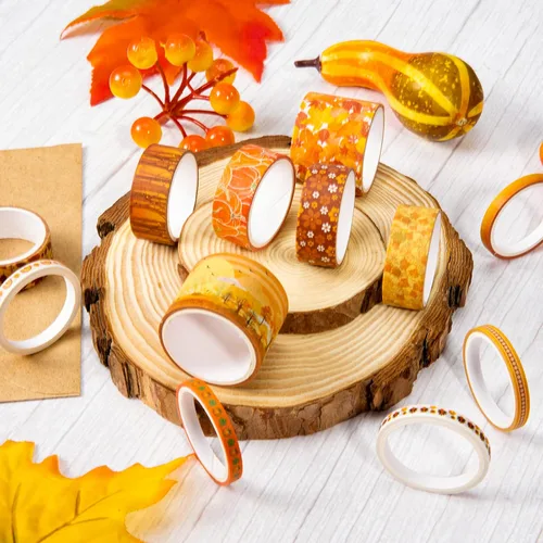 Miniatura 7 de Whaline 12 rollos de cinta washi de otoño de Acción de Gracias, calabaza de otoño, hojas de arce, cinta adhesiva de 3 tamaños, patrón de cosecha