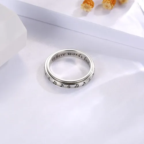 Miniatura 5 de 925 Sterling Silver Spinner Fidget Ring for Women: Musical Note Viking Rune Heartbeat Anxiety Stress Relieving Rotatable Ring Faith Hope Love