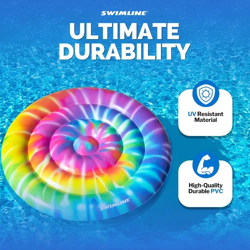 Miniatura 7 de SWIMLINE Flotador de piscina original Tie Dye (espiral), tumbona de vinilo duradero para adultos y adolescentes, divertido flotador de piscina
