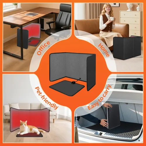 Miniatura 6 de Calentador plegable para debajo del escritorio, calentador de espacio silencioso para oficina con temporizador, 8 niveles de temperatura, apagado