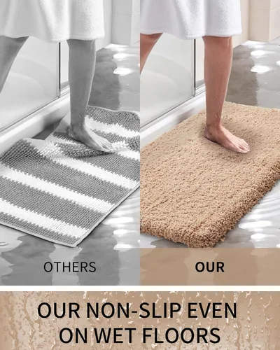 Miniatura 7 de Alfombras de baño antideslizantes, lavables, ultra gruesas, suaves, de microfibra absorbente, de látex de espuma de alta densidad, con respaldo Beige