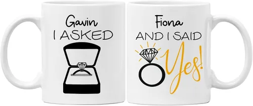 Juego de tazas de café personalizadas con texto en inglés "I Asked And I Said Yes", regalos para parejas de recién casados/queridos, regalos de
