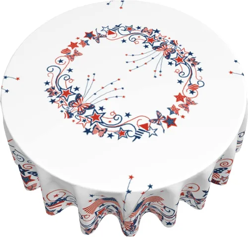 Miniatura 7 de Giwawa Mantel de Mesa Redondo con Bandera de EE. UU., Mantel Americano con Estrellas, Mariposas, Círculo, 152 cm. Mantel del 4 de julio, Día