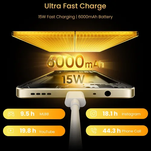 Miniatura 5 de realme Note 70T 4G Smartphone 4+128GB, pantalla de 6.75 pulgadas, oro, pantalla de 90 Hz, batería de 6000 mAh, cámara de 32 MP, potente procesador