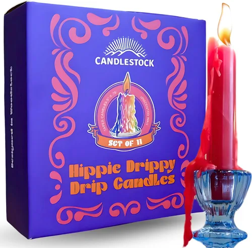 Miniatura 11 de Candlestock Hippie Drippy Drip Candles - Paquete de 11 velas cónicas de goteo – Velas de fusión de botellas de vino (arcoíris hippie)