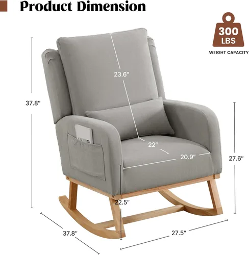 Miniatura 2 de HCHAIRH Silla Mecedora para Cuarto de Bebé, Sillas Mecedoras Tapizadas con Cojín Lumbar, Silla Mecedora Moderna y Elegante para Cuarto de Mamá, Sala