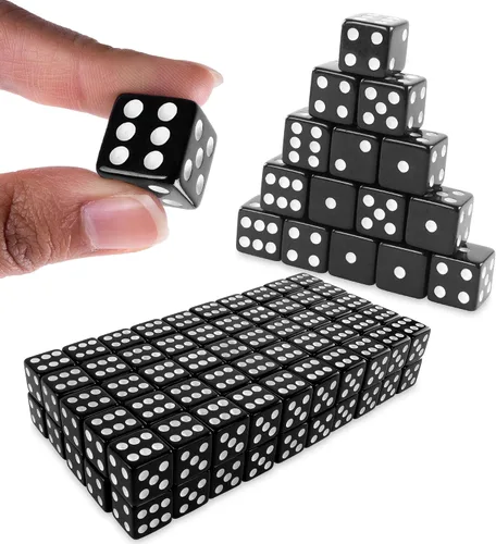 Super Z Outlet Dados negros estándar de 0.630 in con puntos blancos para juegos de mesa, actividad, recuerdos de fiesta, regalos de juguete (paquete