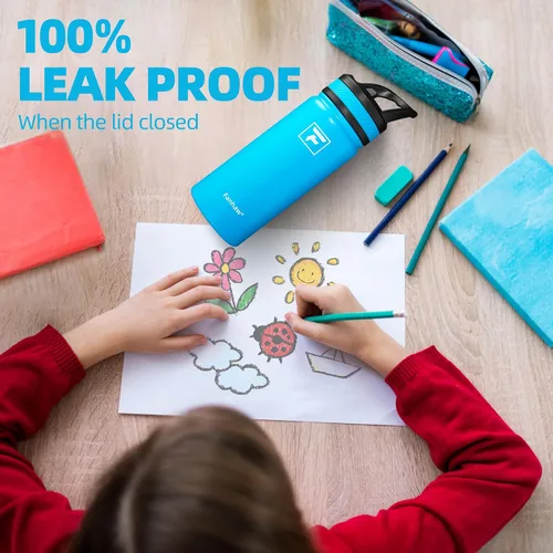 Miniatura 5 de Fanhaw Botella de Agua Aislada para Niños de 18 Oz con Tapa de Pajita – Acero Inoxidable de Doble Pared al Vacío, A Prueba de Fugas, Botellas