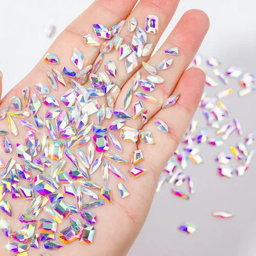 Miniatura 6 de Diamantes de imitación para uñas, 300 piezas de cristales AB, gemas de múltiples formas, diamantes de imitación de parte trasera plana, para arte