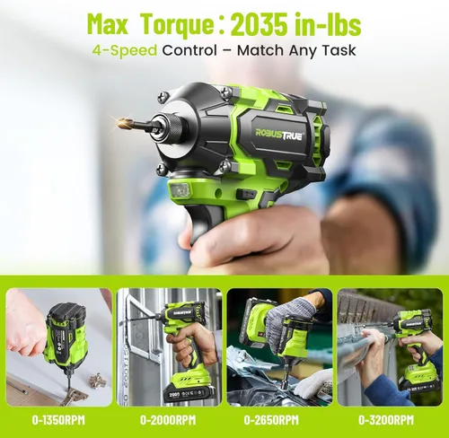 Miniatura 4 de Robustrue Kit combinado de taladro inalámbrico y atornillador de impacto de 21 V, taladro de 3/8 pulgadas y atornillador de impacto de 1/4 pulgadas