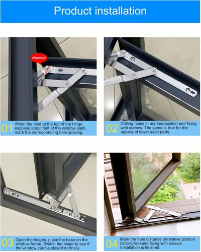 Miniatura 5 de Bisagras de ventana de acero inoxidable – Bisagras abatibles, permanencia de fricción, 0.118 in de grosor, ranura de 0.866 in, SUS304, 10 pulgadas