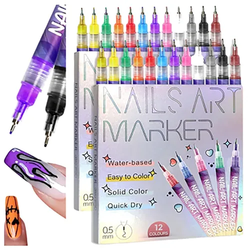 Miniatura 7 de Juego de 12 bolígrafos de arte de uñas, 2026, nuevos marcadores de arte de uñas para arte de uñas 3D, pincel de pintura de dibujo para bricolaje