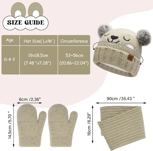 Miniatura 5 de Conjunto de gorro de invierno para niños y niñas de 0, 6, 12 meses, 1, 2, 3, 4-8 años