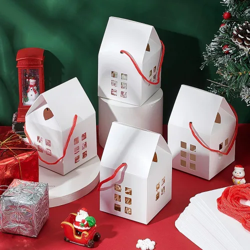 Miniatura 5 de BENECREAT 30 Cajas de Regalo en Forma de Casa, 3 x 3 x 5 pulgadas, Caja de Dulces de Papel Blanco, Bolsas de Cartón para Golosinas para Boda, Baby