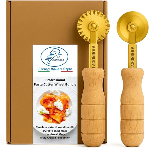 La Gondola Juego de 2 cortadores de pasta caseros - Ruedas festoneadas y lisas | Herramientas de fabricación para el hogar y negocios | Latón y