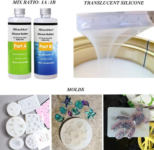 Miniatura 5 de Kit de fabricación de moldes de silicona, goma de silicona líquida, platino 15A, silicona translúcida, silicona para moldes de resina, moldes