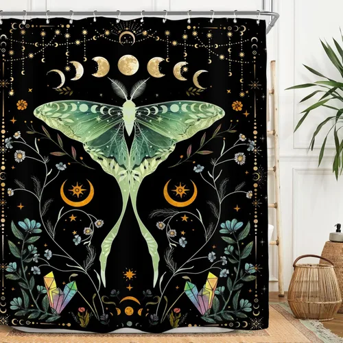 Miniatura 20 de Miyotaa - Juego de cortinas de ducha con fase lunar celestial, diseño de luna iluminada, gótico, zodiacal, astrología, tarot, bruja, de poliéster