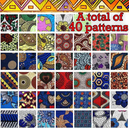 Miniatura 7 de Mixweer 40 piezas de tela de algodón africano de 10 x 10 pulgadas, paquetes de telas de acolchado Kente, cuadrados de cera africana Ankara