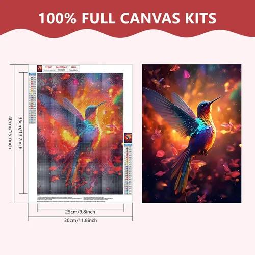 Miniatura 2 de Kits de Pintura de Diamantes de Aves SENQAO para Adultos, Arte de Diamante de Colibrí de Taladro Completo, Kits de Puntos de Diamante de Paisaje