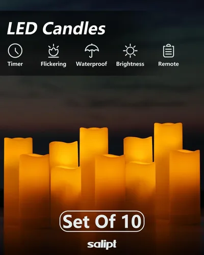 Miniatura 3 de Velas sin llama, juego de 10 velas LED parpadeantes (4 pulgadas, 5 pulgadas, 6 pulgadas, 7 pulgadas x 2.2 pulgadas de profundidad), velas Paquete