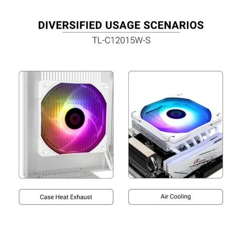 Miniatura 5 de Thermalright TL-C12015W-S Ventilador de enfriamiento de CPU de 120 mm, silencioso PWM ARGB para computadora, enfriador delgado de 15 mm (ARGB blanco)