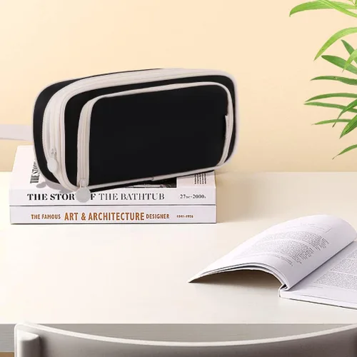 Miniatura 7 de iSuperb Estuche para lápices de gran capacidad, bolsa portátil para bolígrafos con 2 compartimentos, organizador de bolígrafos negro