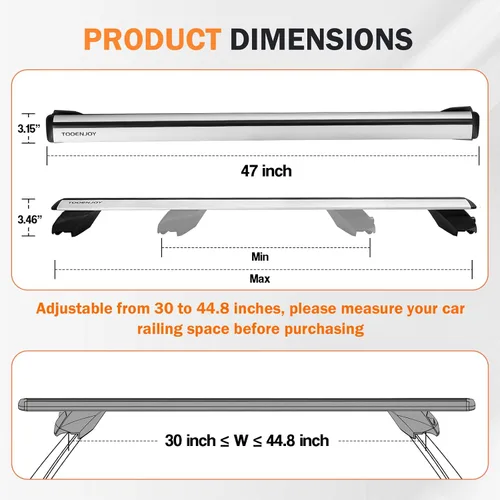 Miniatura 2 de COWVIE Barras transversales de aluminio de 47 pulgadas para rieles laterales elevados, barras de carga ajustables con cerraduras con llave, soporta