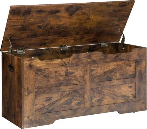 Miniatura 12 de Hzuaneri Baúl de almacenamiento de 39.4 pulgadas, baúl de almacenamiento extragrande con 2 bisagras, banco de caja de madera, baúl organizador