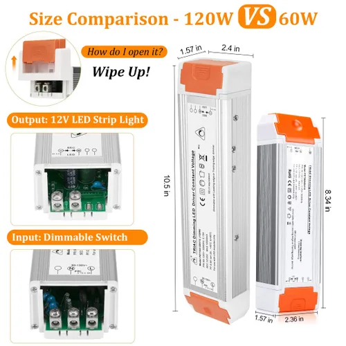 Miniatura 4 de Controlador LED regulable de 120 W, 12 V, funcionamiento silencioso, universal, regulado, 12 V CC, fuente de alimentación regulable, transformador