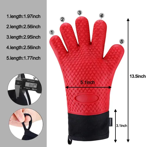 Miniatura 4 de Comsmart Guantes para barbacoa, guantes de silicona resistentes al calor para parrilla, manoplas de horno de cocina impermeables y largas con capa