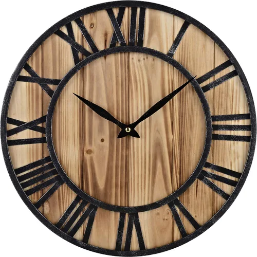 Reloj de pared decorativo rústico vintage de metal y madera silencioso sin tictac de 16 pulgadas con números romanos grandes
