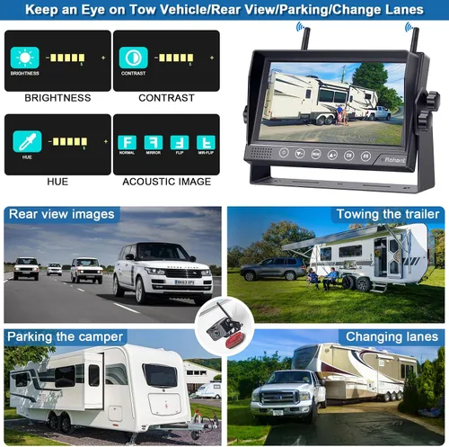 Miniatura 5 de Cámara de respaldo para RV HD1080P, 2 cámaras con llave táctil de 7 pulgadas, monitor DVR, señales digitales estables, sistema de cámara de visión