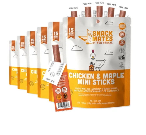 Miniatura 12 de The New Primal Snack Mates - Palito de pollo y arce para niños, (paquete de 8) palito de carne de 0.5 onzas, bocadillo de pollo totalmente natural
