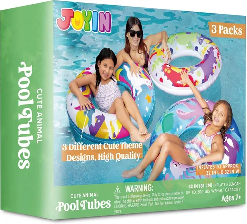 Miniatura 6 de JOYIN Paquete de 3 flotadores de piscina, tubo de piscina para niños anillos de natación tubos inflables, tubos de animales marinos de unicornio