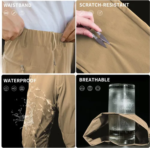 Miniatura 4 de NOUKOW Pantalones de senderismo para hombre, de secado rápido, ligeros, impermeables, elásticos, 6 bolsillos con cremallera y cinturón
