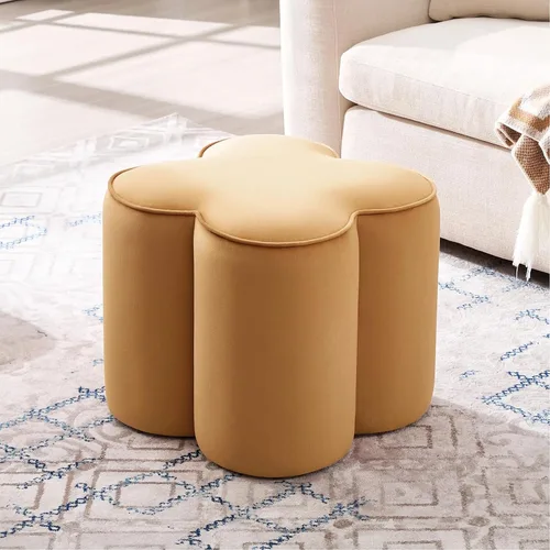 Miniatura 19 de Zesthouse Juego de 2 puf otomanos de flores, reposapiés de tela de lino beige para sofá, taburetes modernos para sala de estar, bonita otomana