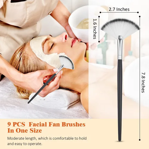 Miniatura 2 de 9 Piezas de Pinceles para Mascarilla Facial en Abanico, Pinceles Aplicadores Faciales Suaves, Herramientas para Peeling Glicólico y Maquillaje